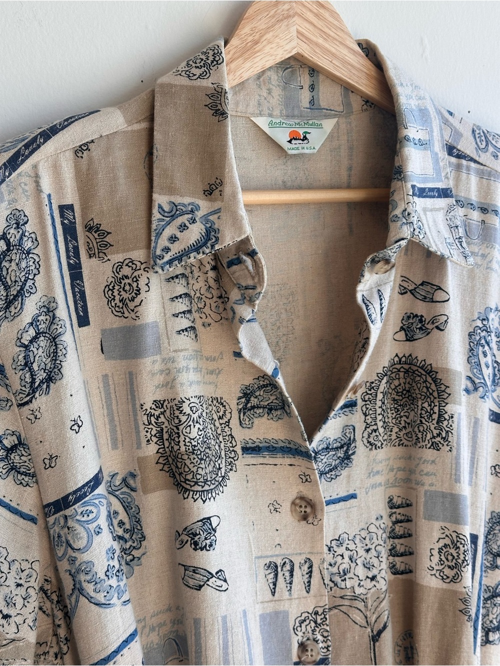 Rare Vintage Linen 70s/80s Printed Button-Front Midi Dress with Tie Waist - Picture 5 of 15